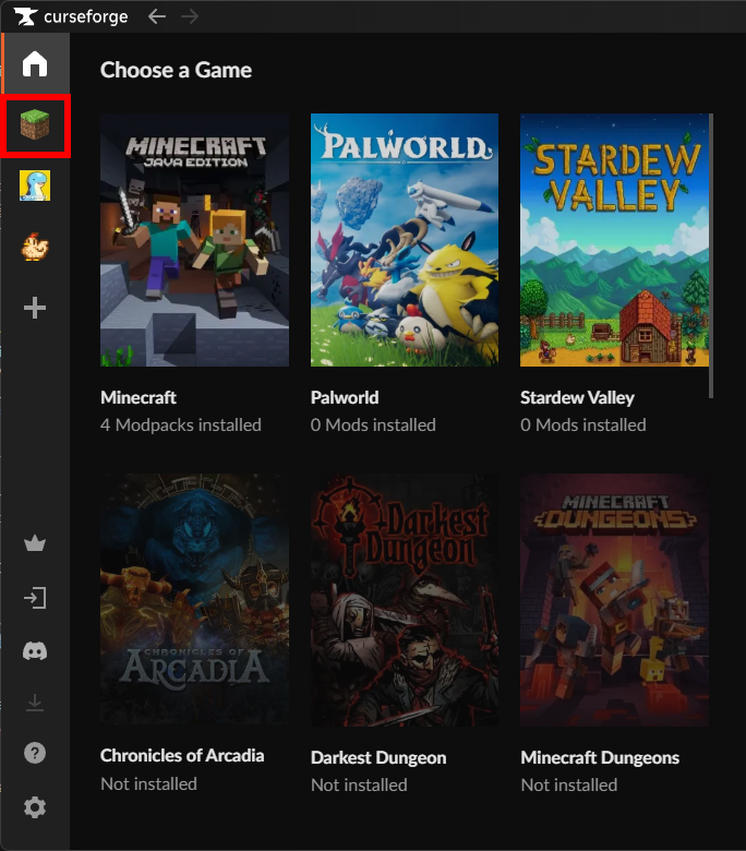 「Minecraft」タブを開く