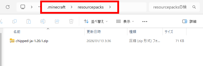resourcepacksフォルダに配置